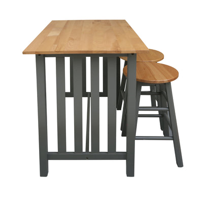 Casual Home 3 Piece Solid Wood Pub Style Breakfast Lunch Island Table Set, Gray