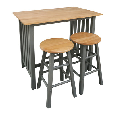 Casual Home 3 Piece Solid Wood Pub Style Breakfast Lunch Island Table Set, Gray