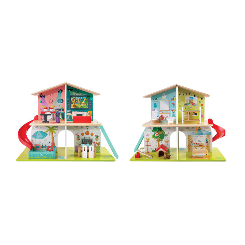 Hape E3411 Rock and Slide 8 Room Play House with Sound Effects for Kids Ages 3+