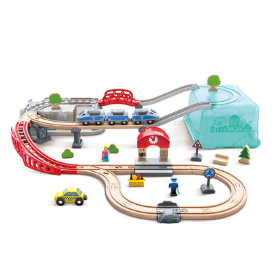 Hape City Railway and Train Bucket Set Toy with Magnetic Crane for Ages 3 and Up