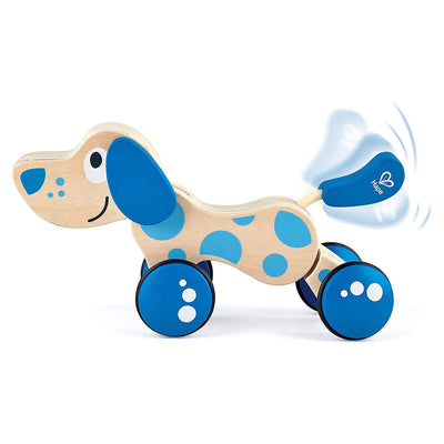 Hape Walk A Long Puppy Wooden Push Pull Kids Toy for Toddlers Ages 1 &  Up, Blue