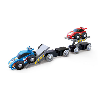 Hape Kids Rolling Stock Wooden 6 Pc Race Car Transporter Set for Ages 3 and Up