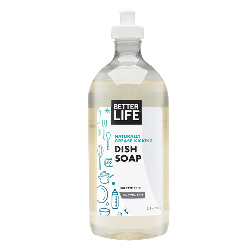 Better Life Naturally Grease Kicking Dish Soap, 22 Oz Bottle, Unscented (2 Pack)