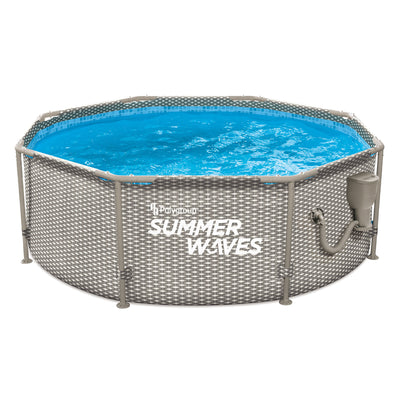 Summer Waves Rattan Active 8' x 30" Outdoor Round Frame Above Ground Pool Set