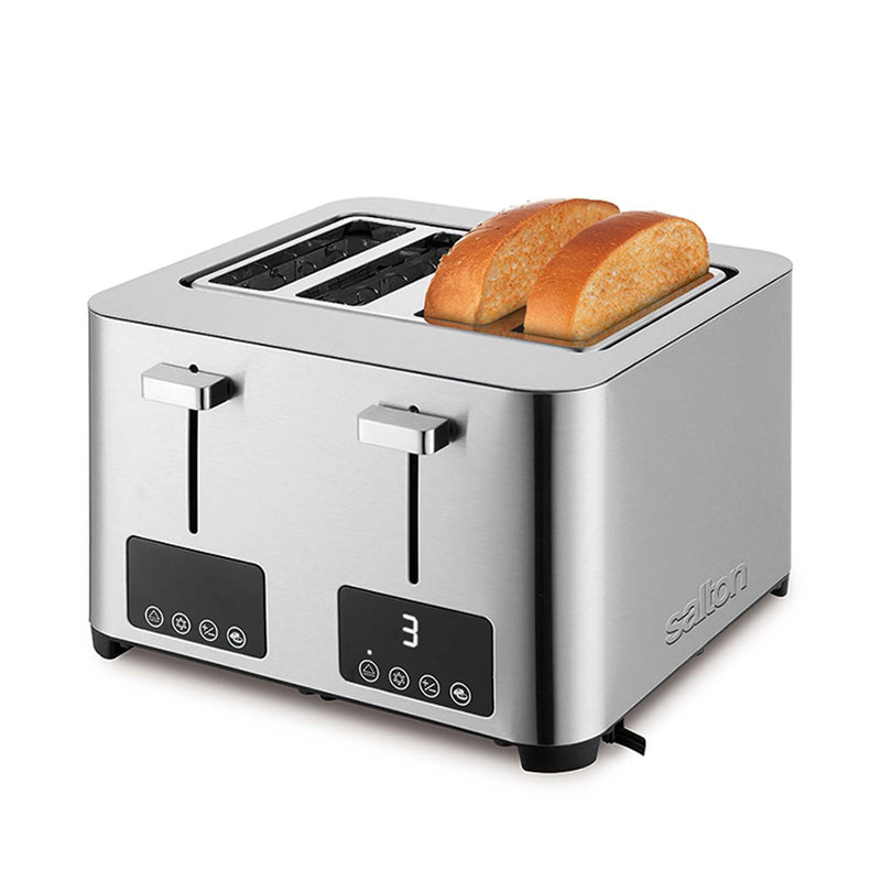 Salton 4 Slot/Slice Modern Adjustable Digital Kitchen Countertop Toaster, Silver