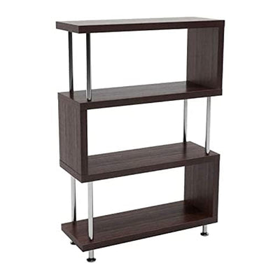 Bestier 4 Tier S-Shaped Midcentury Modern Bookcase 31 Inches, Brown (For Parts)