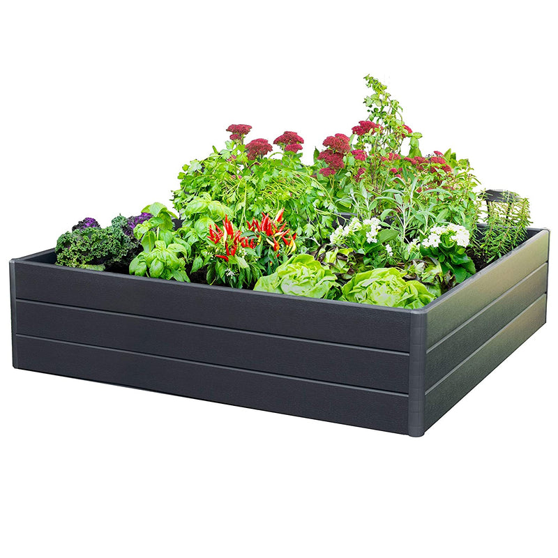 NuVue 26008 44 Inch Square Extra Tall Raised PVC Garden Planter Deck Box, Gray