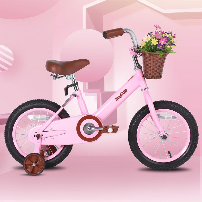 Joystar Vintage 12 Inch Ages 2 to 7 Kids Training Wheel Bike with Basket, Pink