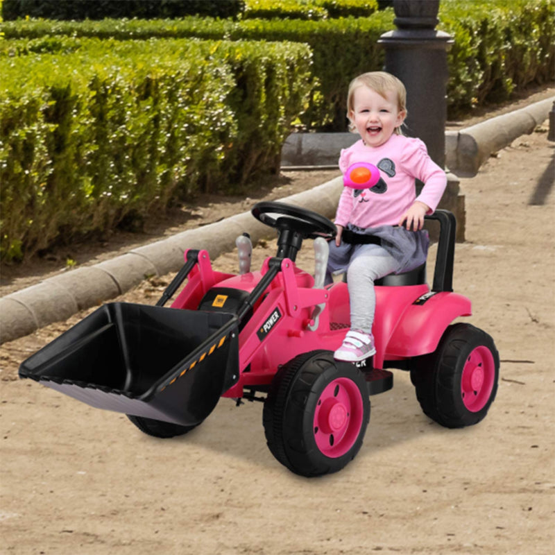 TOBBI 6V Kids Electric Ride On Tractor Toy with Working Bucket Loader, Pink