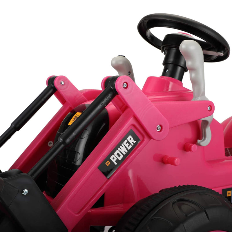 TOBBI 6V Kids Electric Ride On Tractor Toy with Working Bucket Loader, Pink