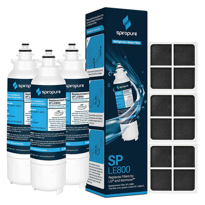 SpiroPure SP-LE800 Refrigerator Water Filters and SP-LE120 Air Filters, 3 Each