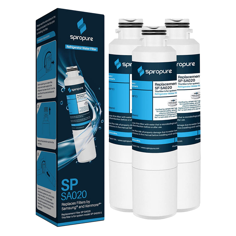 SpiroPure SP-SA020-3PK Certified Refrigerator Water Filter Replacement, 3 Pack