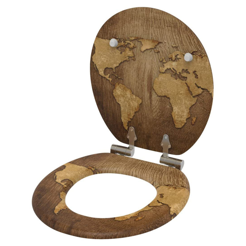 Sanilo 158 Soft Slow Close Round Molded Wood Adjustable Toilet Seat, World Map
