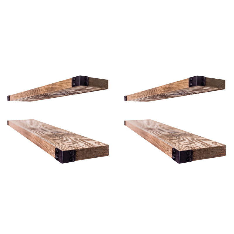 Willow & Grace Dennis 24 Inch Floating Wood Wall Mount Shelves, Walnut (2 Pack)