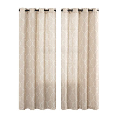 JINCHAN Flax Linen 72 Inch Grommet Moroccan Farmhouse Curtains, Beige (2 Panels)