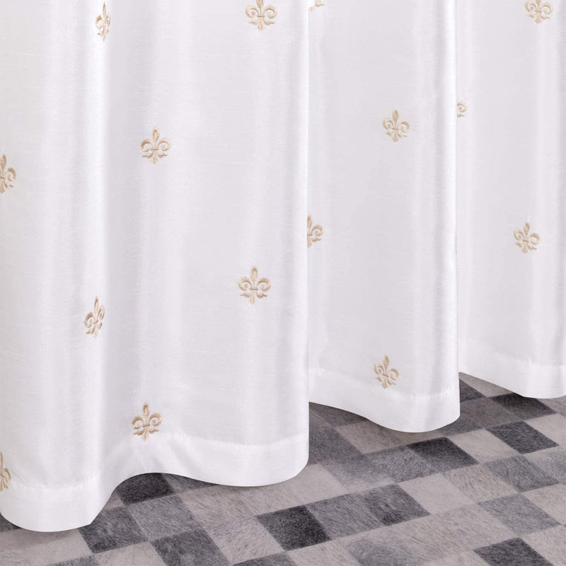 JINCHAN 52 x 95 Inch Grommet Fleur De Lis Flax Linen Curtains, White (2 Panels)