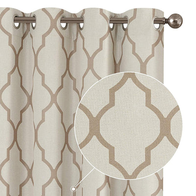 JINCHAN 52 x 95 Inch Grommet Moroccan Tile Flax Linen Curtains, Taupe (2 Panels)