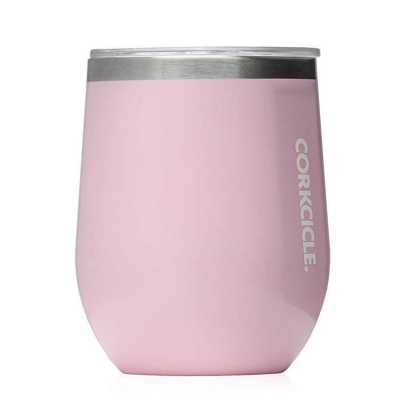 Corkcicle Classic 12 Oz Stainless Steel Stemless Cup with Lid, Gloss Rose Quartz