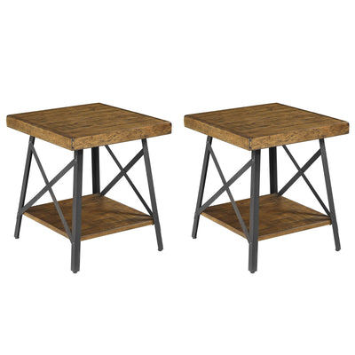 Wallace & Bay Chandler Pinewood Square Accent Table with Storage Shelf (2 Pack)