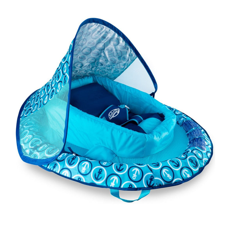 SwimWays Infant Baby Spring Float with Protective Adjustable Sun Canopy, Blue