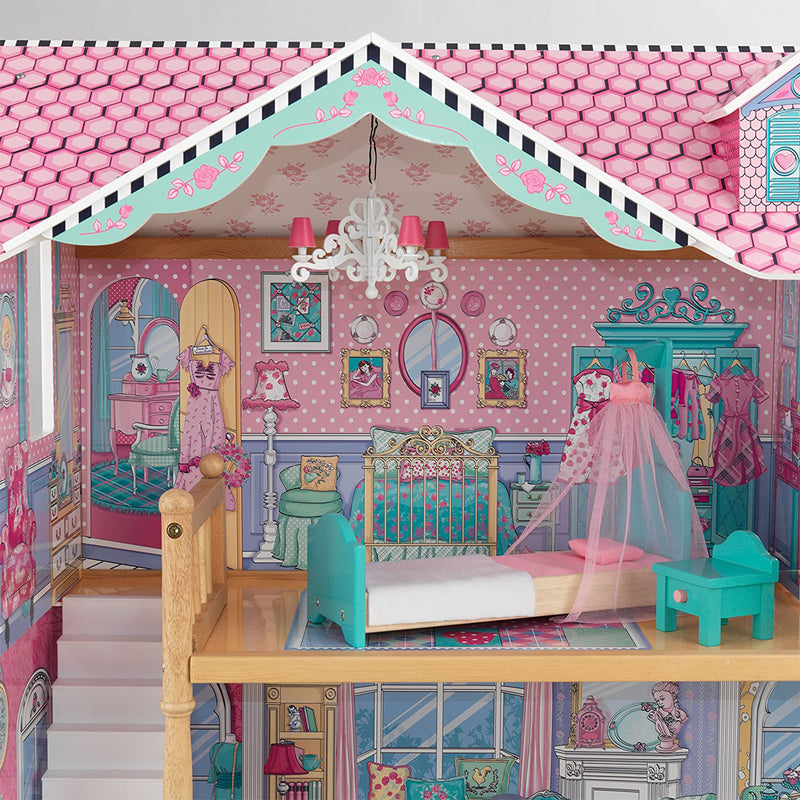 KidKraft Annabelle Large Wooden Play Dollhouse w/ 17 Furniture Accessories, Pink