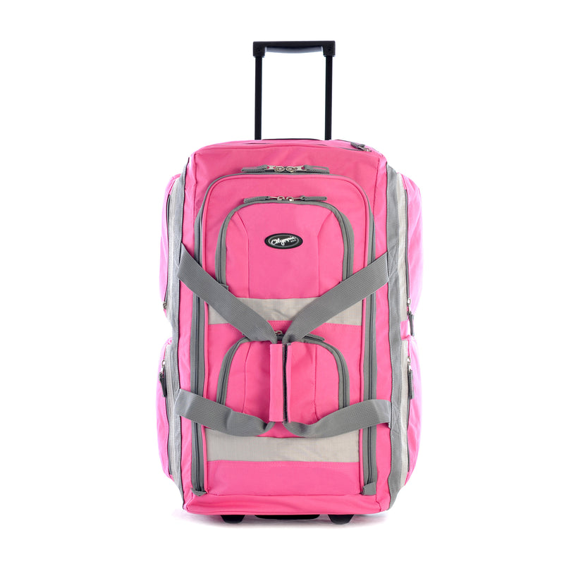 Olympia 22 Inch 8 Pocket Rolling Duffel Bag with Retractable Handle, Hot Pink