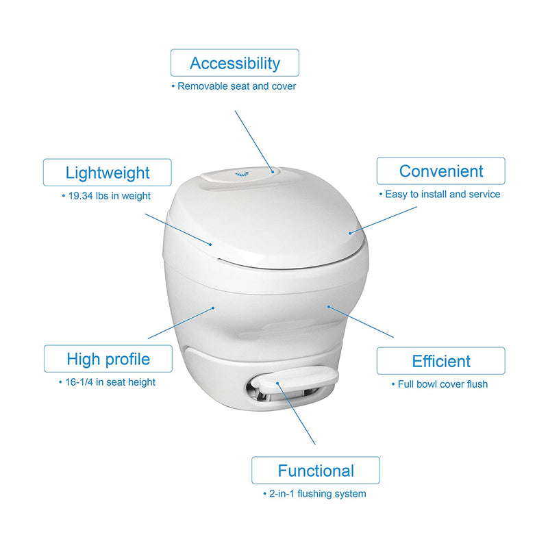 Aqua Magic Bravura High Profile RV Toilet with Hand Sprayer, White (Open Box)