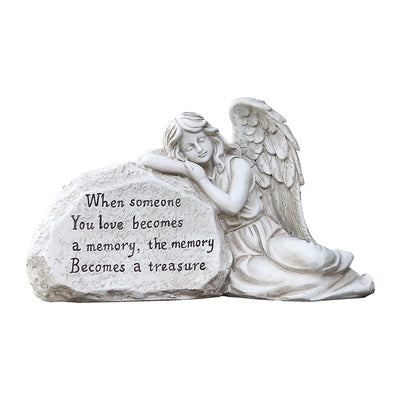 Napco Resin Memorial Plaque with Quote and Sleeping Angel Garden Statue, Ivory