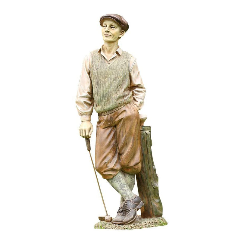 Napco 25 Inch Tall Resin Standing Golfer w/ Bag Indoor Outdoor Garden Statue