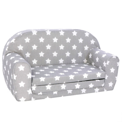 Delsit Toddler Couch and Kids 2 in 1 Flip Open Foam Double Sofa, Gray with Stars