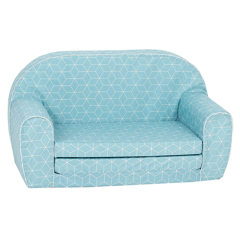 Delsit Toddler Couch and Kids 2 in 1 Flip Open Foam Double Sofa, Mint Cubes