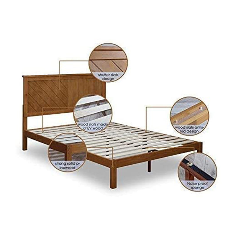 Solid Pinewood Rustic Platform Bed with 2 Way Design Headboard, King (For Parts)