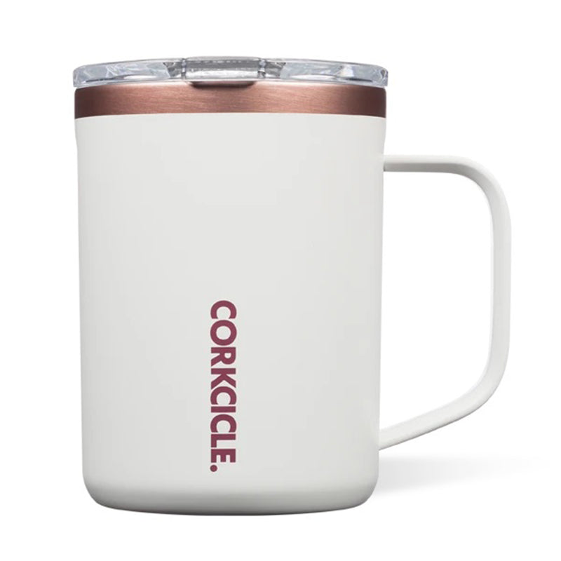 Corkcicle Sparkle 16 Ounce Coffee Mug Triple Insulated Steel Cup, White Rose