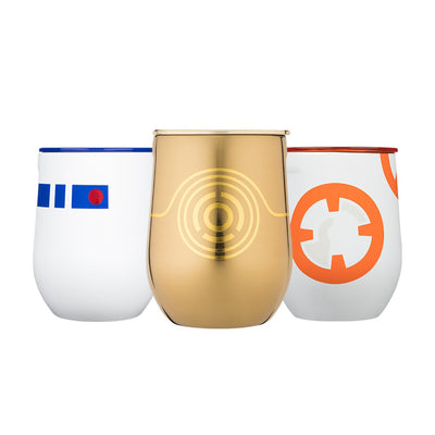 Corkcicle Star Wars 12 Ounce Stainless Steel Stemless Cups with Lid, Droids