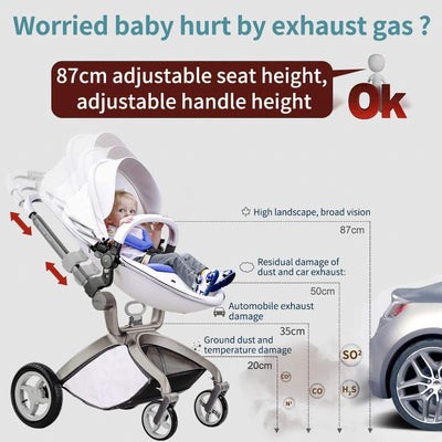 Hot Mom 360 Degree Rotating Baby Carriage High Landscape Pram Stroller, White