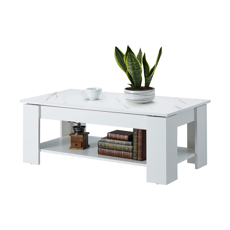 EROMMY Lift Top Pop Up Hidden Compartment Living Room Desk Coffee Table, Marble