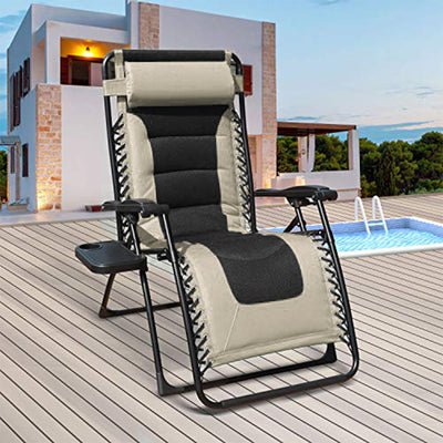 GOLDSUN Zero Gravity Oversized Outdoor Padded Folding Recliner Chair w/Cupholder