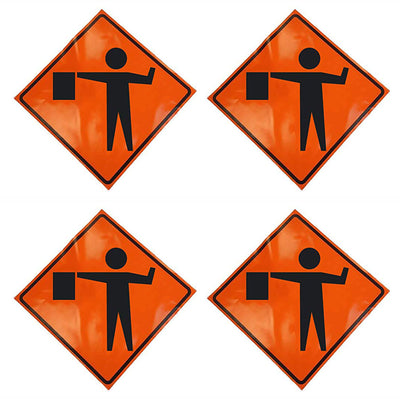 Eastern Metal Signs and Safety 36" Flagger Symbol Roll Up Warning Sign, (4 Pack)