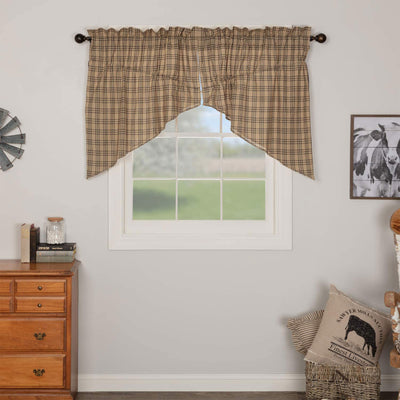 VHC Brands Cotton Window Curtain Plaid Prairie Swag Set, Charcoal (2 Panels)
