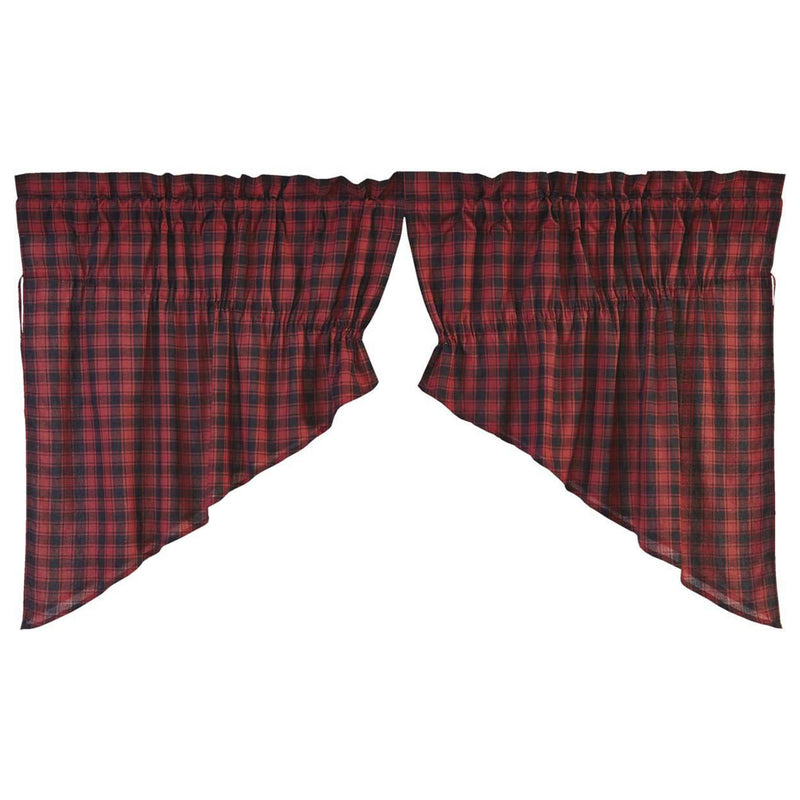 VHC Brands Cumberland Cotton Window Curtain Prairie Swag Set, Red (2 Panels)