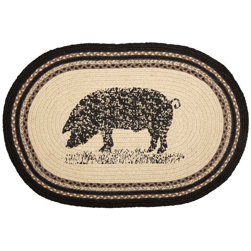 VHC Brands Sawyer Mill Farmhouse Charcoal Pig Jute Kitchen Floor Cover Oval Rug