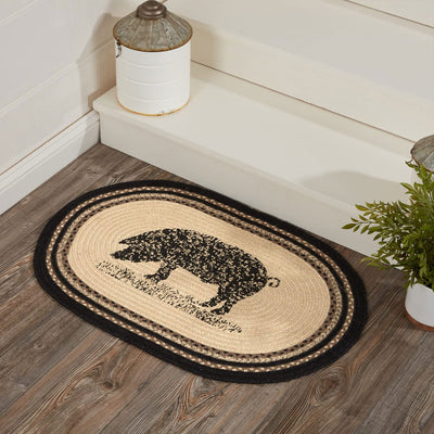 VHC Brands Sawyer Mill Farmhouse Charcoal Pig Jute Kitchen Floor Cover Oval Rug