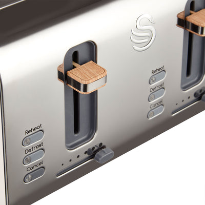 Salton Swan Nordic Toaster 4 Slice with 3 Modes and Crumb Tray (Open Box) - VMInnovations