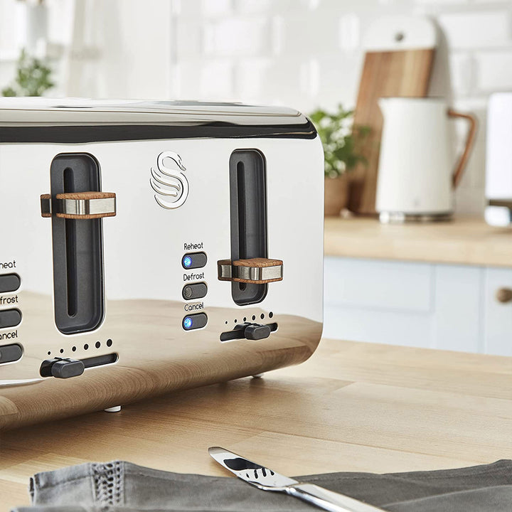 Salton Swan Nordic Toaster 4 Slice with 3 Modes and Crumb Tray (Open Box)