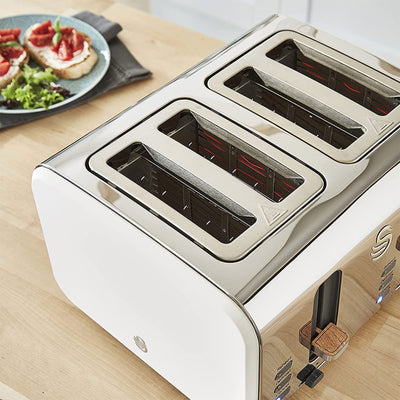 Salton Swan Nordic Toaster 4 Slice with 3 Modes and Crumb Tray (Open Box) - VMInnovations