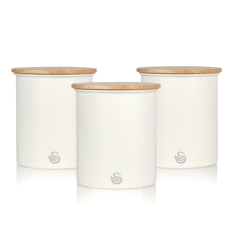 Salton Swan Kitchen Steel Storage Containers for Dry Goods, 3 Pk White(Open Box)