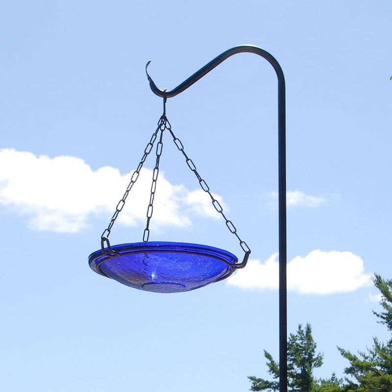 Achla Designs 14 In Hand Blown Crackle Glass Hanging Birdbath Bowl, Cobalt Blue