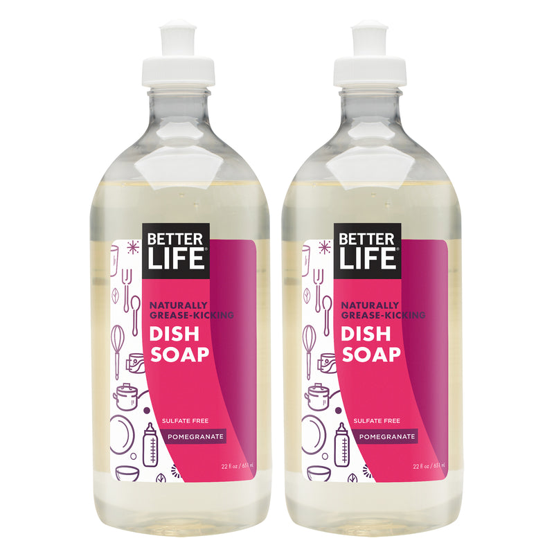 Better Life Naturally Grease Kicking Dish Soap, 22 Oz Bottle, Pomegranate (2 Pk)