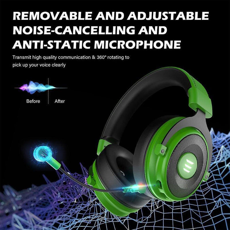 EKSA Headset for PC, Xbox, PS4, & PS5 w/ Detachable Microphone, Green (Open Box)