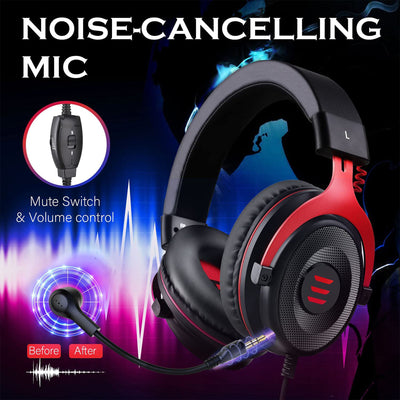 Gaming Headset with Detachable Microphone, Red (Open Box)
